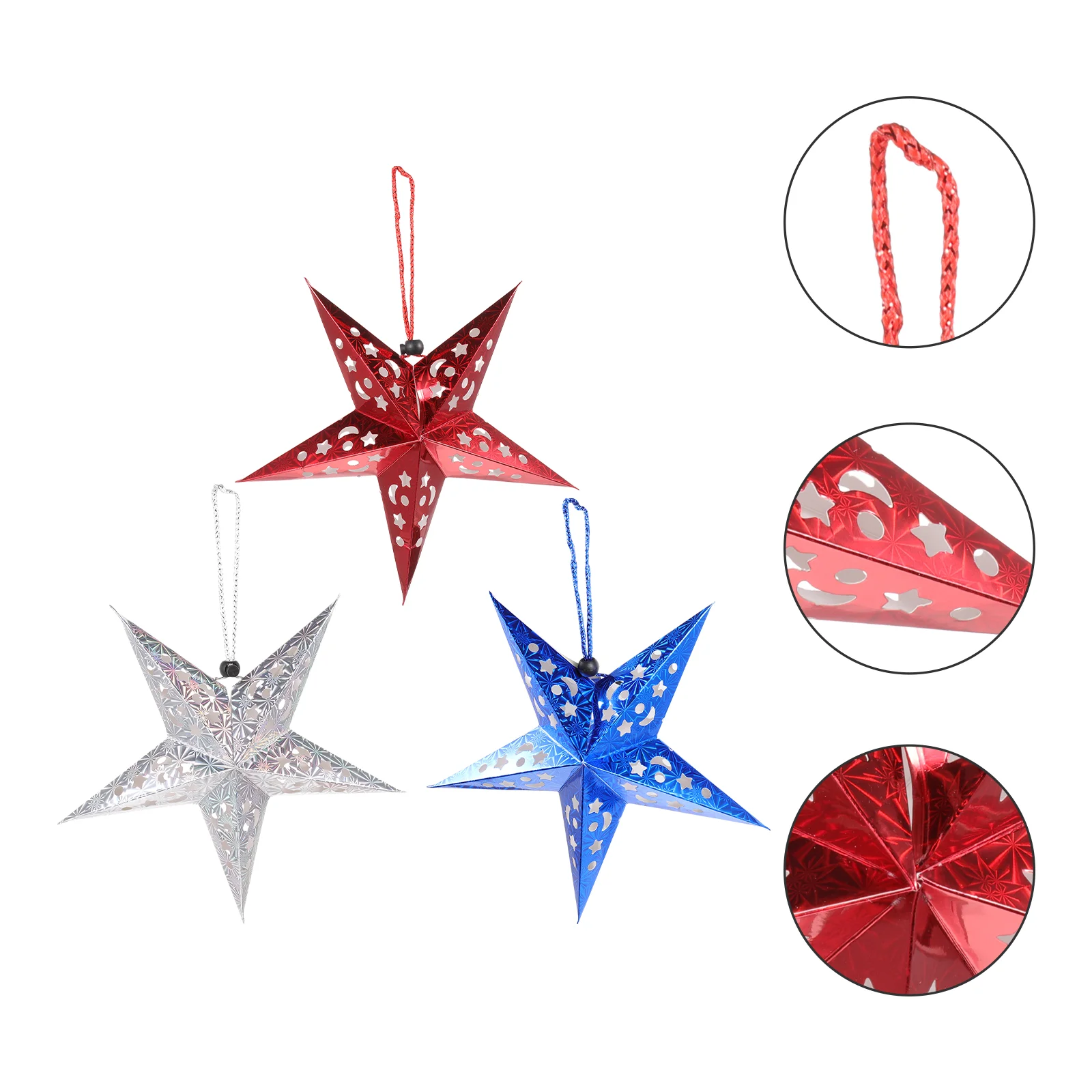 

3pcs Christmas Paper Pentastar Hanging Ornament Stereo Pentastar Pendant