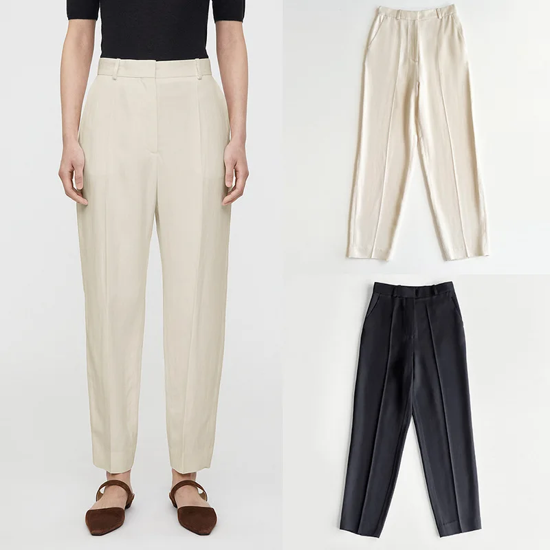 

Женские брюки 2022 новые зауженные дизайнерские простые классические повседневные брюки из вискозы и льна