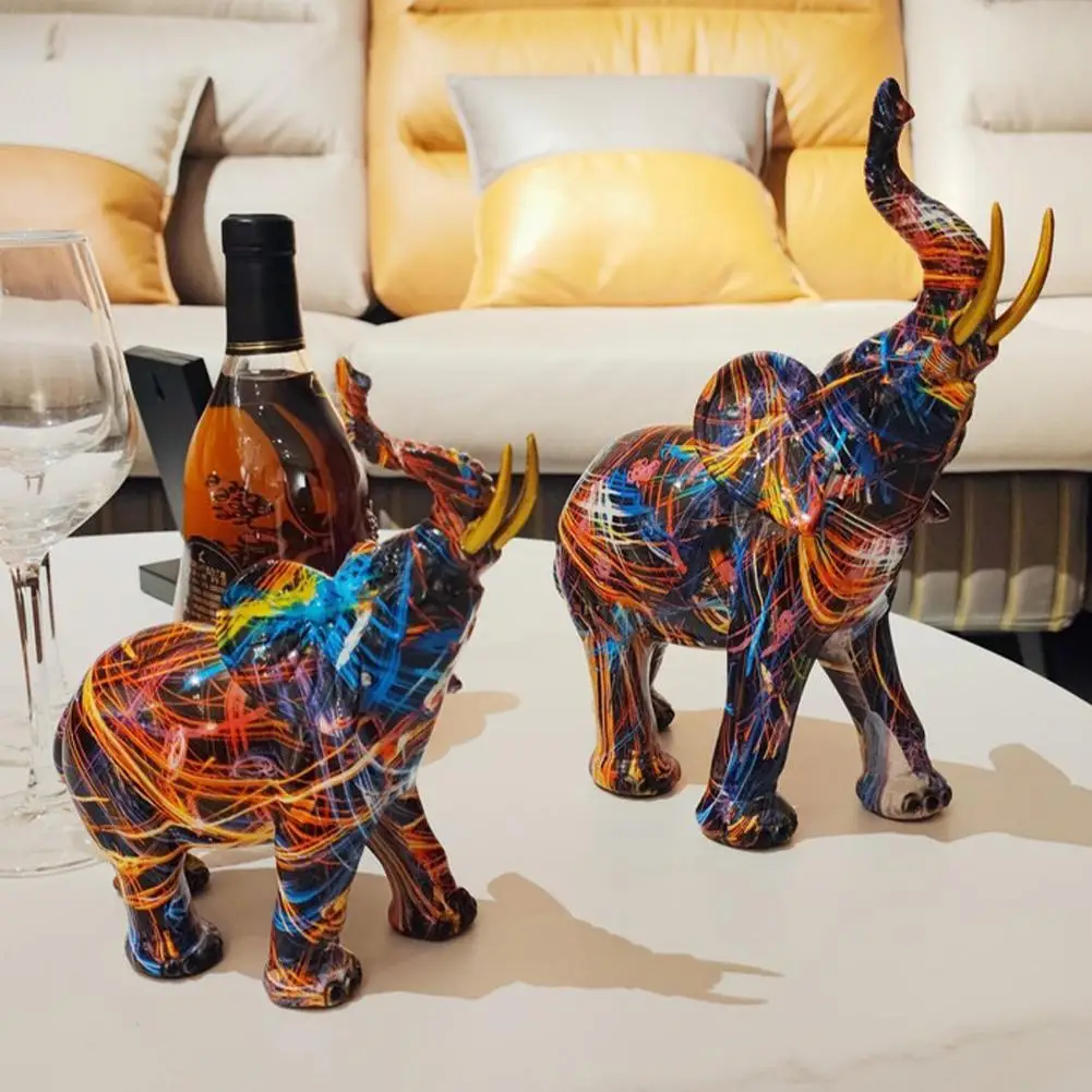 

Graffiti Colorful Painting Elephant Sculpture Figurine Porch Decoration Resin Crafts Desktop Art Elephant Home Statue Creat R2t0