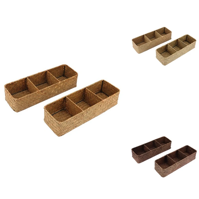 

Трехсекционные плетеные корзины для полок, корзины ручной работы с Гиацинтом для хранения воды, корзина для туалетной бумаги в 2 упаковках