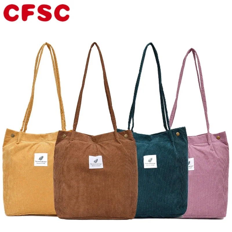 

Retro Corduroy Women Shoulder Bag New Simple Art Large-capacity Shopping Bag Fashion Canvas Solid Color Handbags for Women 2022
