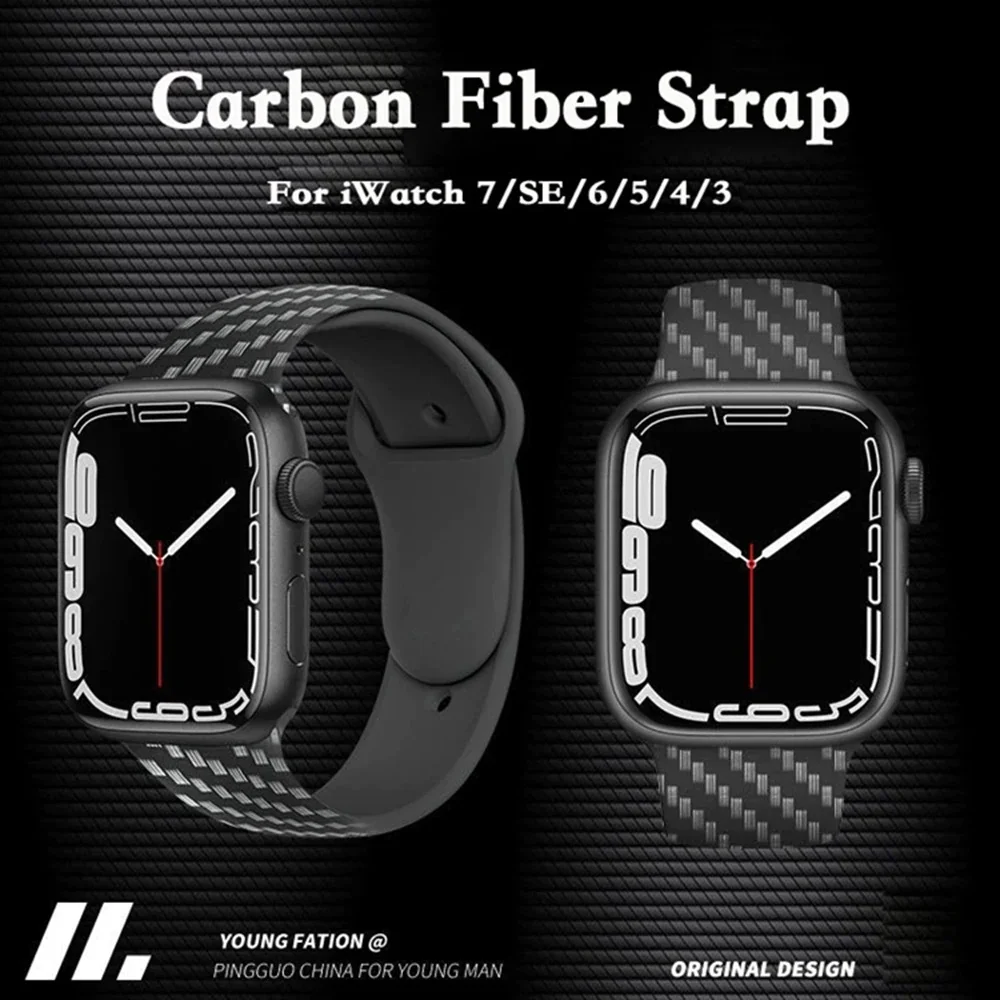 

Ремешок из углеродного волокна для Apple Watch Band 44 мм 40 мм 45 мм 41 мм 42 мм 38 мм, силиконовая фоторемешок для Iwatch Series 3 5 SE 6 7