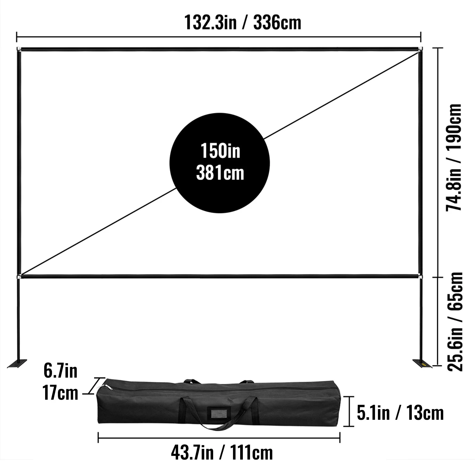 VEVOR 80 90 100 135 150 180 дюймовый экран проектора с подставкой 16:9 4K HD широкий угол W/сумка