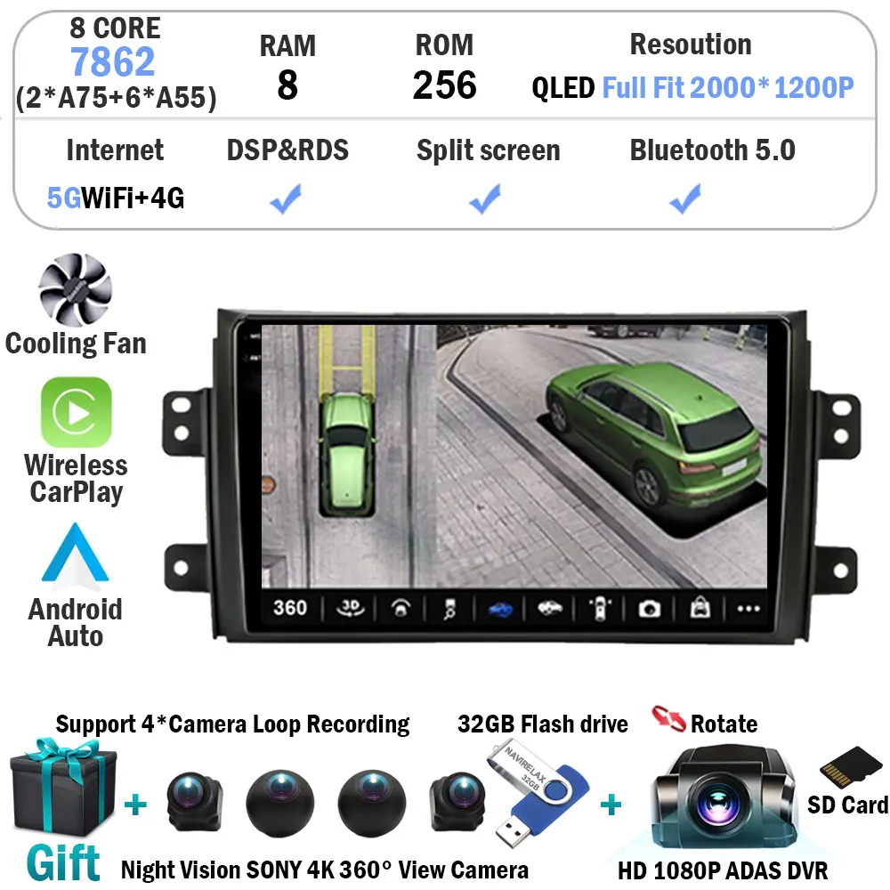 

Автомобильный радиоприемник Android 15, для Suzuki SX4 2006-2013, Fiat Sedici 2005-2014, мультимедийный видеоплеер, навигация, 2din, стерео аудио для Carplay