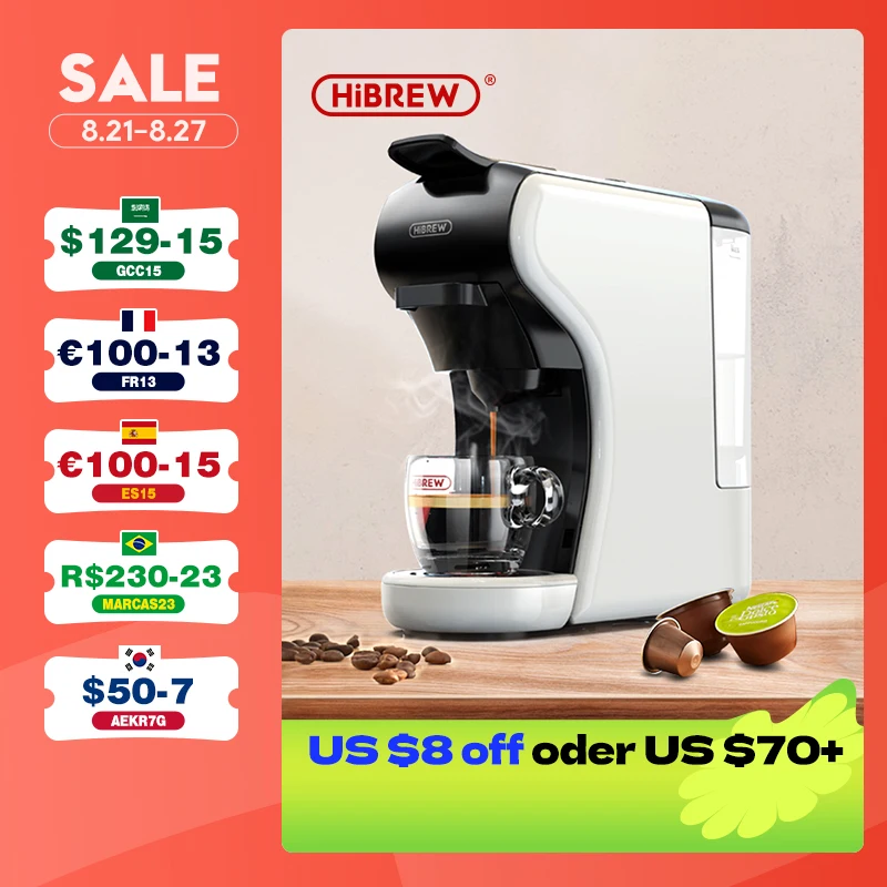HiBREW 4 in 1 Multiple Capsule Coffee Maker Full Automatic With Hot & Cold Milk Foaming Machine Frother & Plastic Tray Set