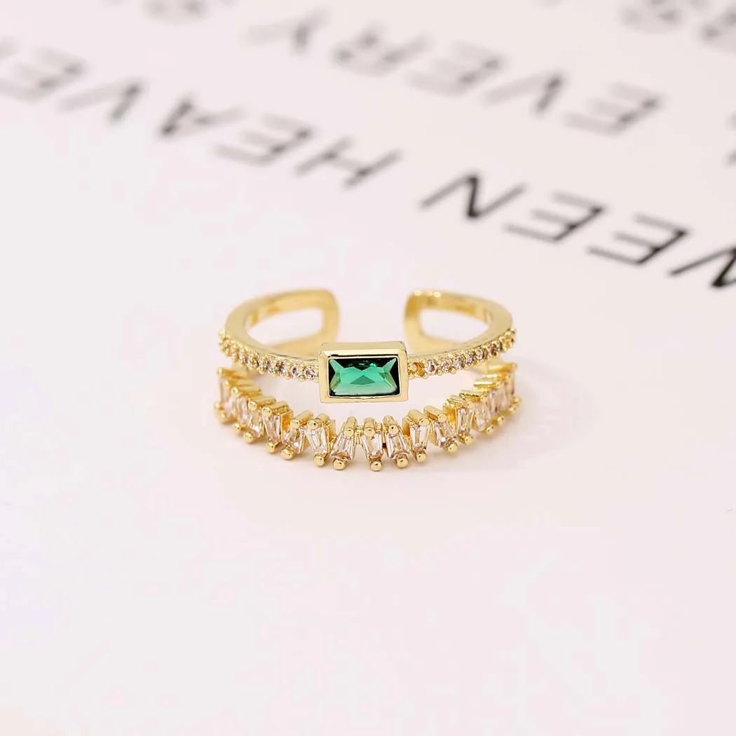 

5PCS, Double Layer Green Stone Ring for Women Gold Color Plated Cubic Zircon Crystal Bague Jewelry