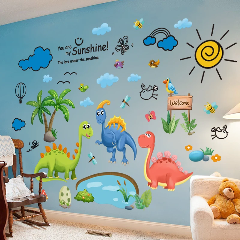 

[SHIJUEHEZI] Dinosaurs Animals Wall Sticker DIY Clouds Birds Tree Wall Decals for Kids Room Baby Bedroom Nursery Home Decoration