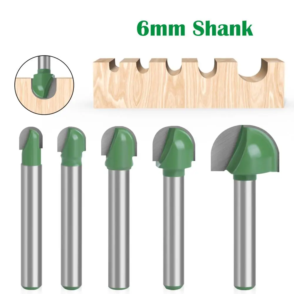 

5 Pcs Tungsten Steel Alloy 6mm Shank Round Nose Semicircle Lace Router Bit Woodworking Tool For Balling Grooving Trimming