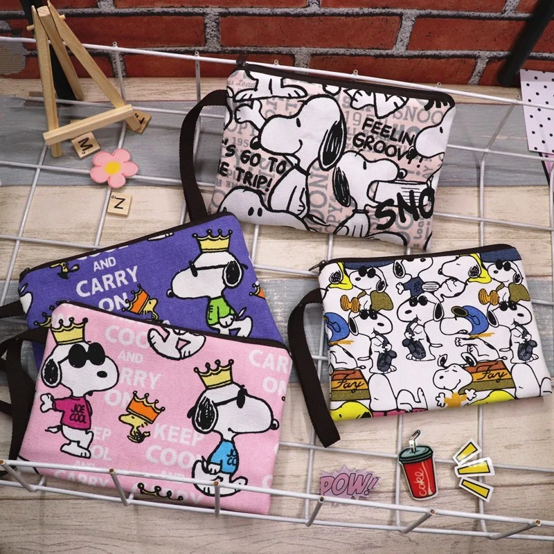 Snoopy-monedero de lona con cremallera para teléfono móvil, cartera bonita, bolso de mano, bolso de cosméticos para llaves pequeñas, estuche para lápices, venta al por mayor