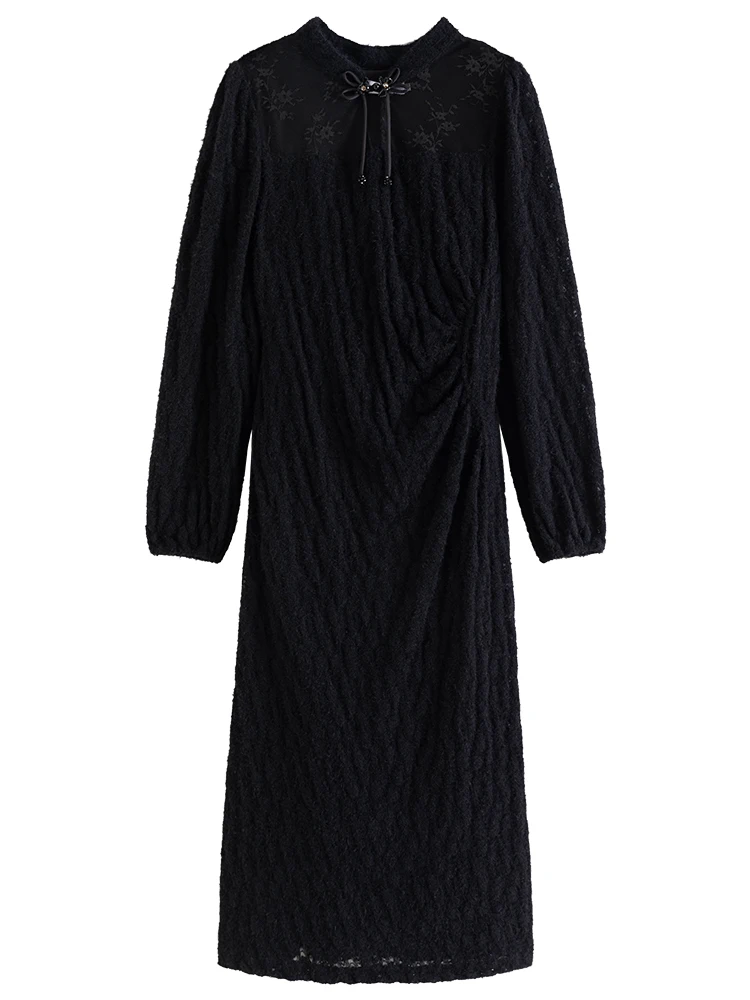 Платье-Ципао средней длины в китайском стиле с кружевом