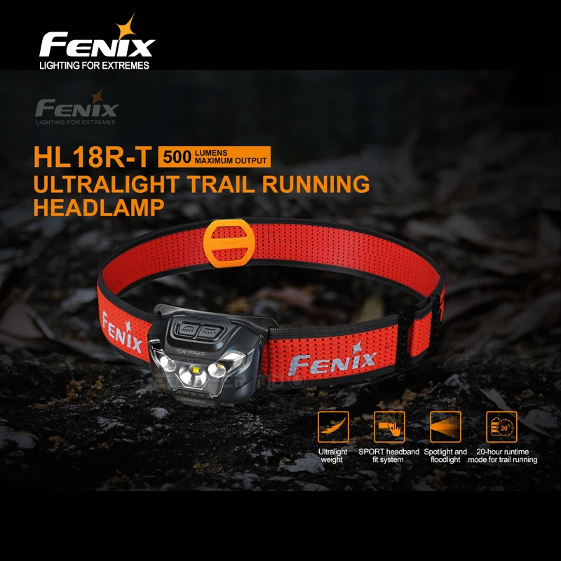 Fenix HL18R-T 500 Lumens Ultra Light Trail Running Headlamp with 1300 mAh Li-Polymer Battery Pack