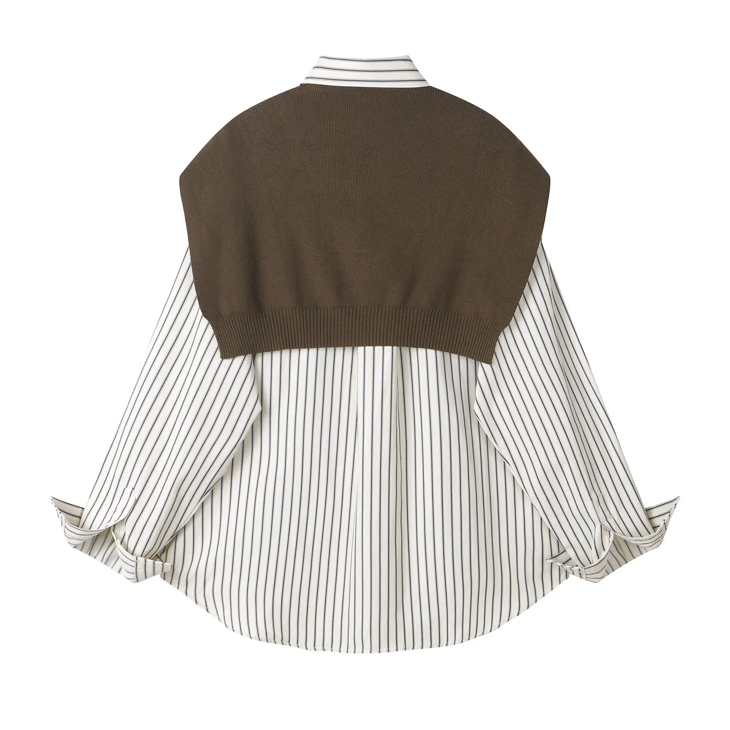 Cutegirl Korean Series Retro Stripe Shawl Shirts Women Early Autumn New High-Grade Stacked Shirt Outerwear Top