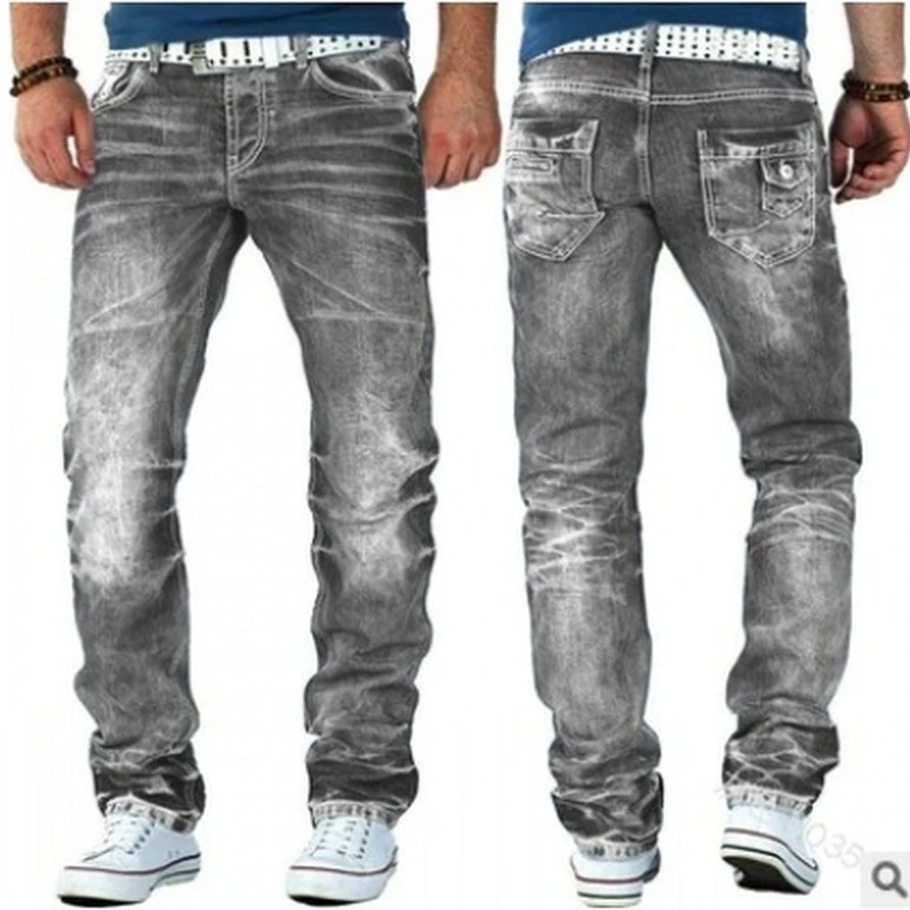 

New Vintage Fashion Jeans Casual Open Line Hip Hop Pants Straight Mens Pants