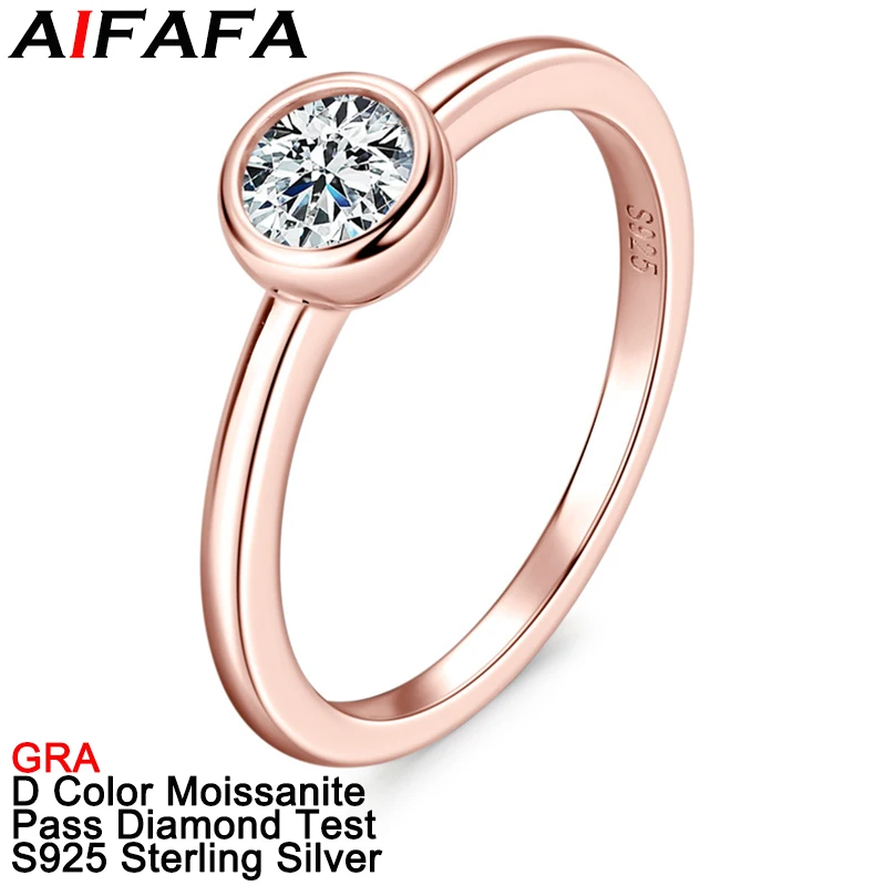 

AIFAFA 0.5 Carat D Color VVS Moissanite Rose Gold Rings Thick Solid S925 Sterling Silver Sparkling Jewelry Pass Diamond Test GRA