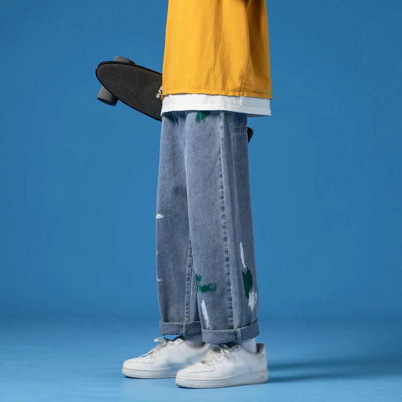 Mens Stretch Jeans Color Oil Painting Print Jeans Stylish Casual Jeans Youth Sexy&Cool Must Trend Hip-hop Street Pants Men Jeans