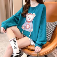 women long sleeve loose casual kawaii t shirt fake two pieces 2021 fashion tops funny bear printed sweatshirt patchwork pullover