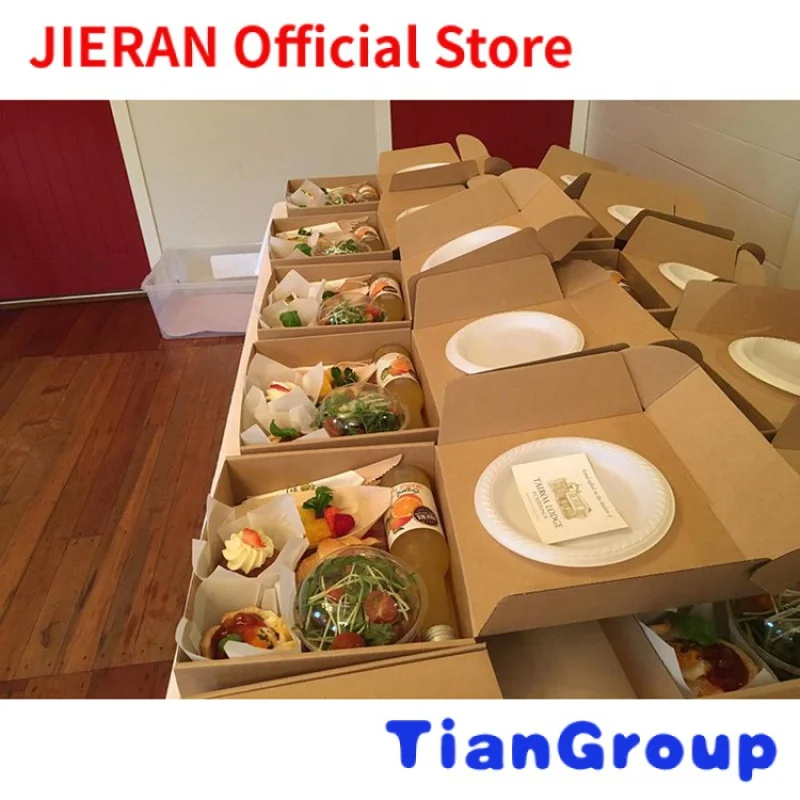 

Biodegradable catering takeaway packaging boxes for fast food custom logo round square disposable kraft paper container