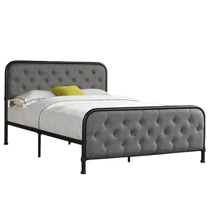 S King Size Upholstered Hot Sell Double Queen Crystal Finials Metal Bed Frame