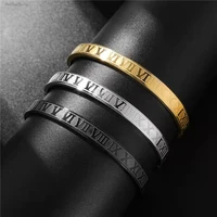 fashionable simple stainless steel roman letter open bracelet punk hip hop titanium steel gold plated mens high end jewelry