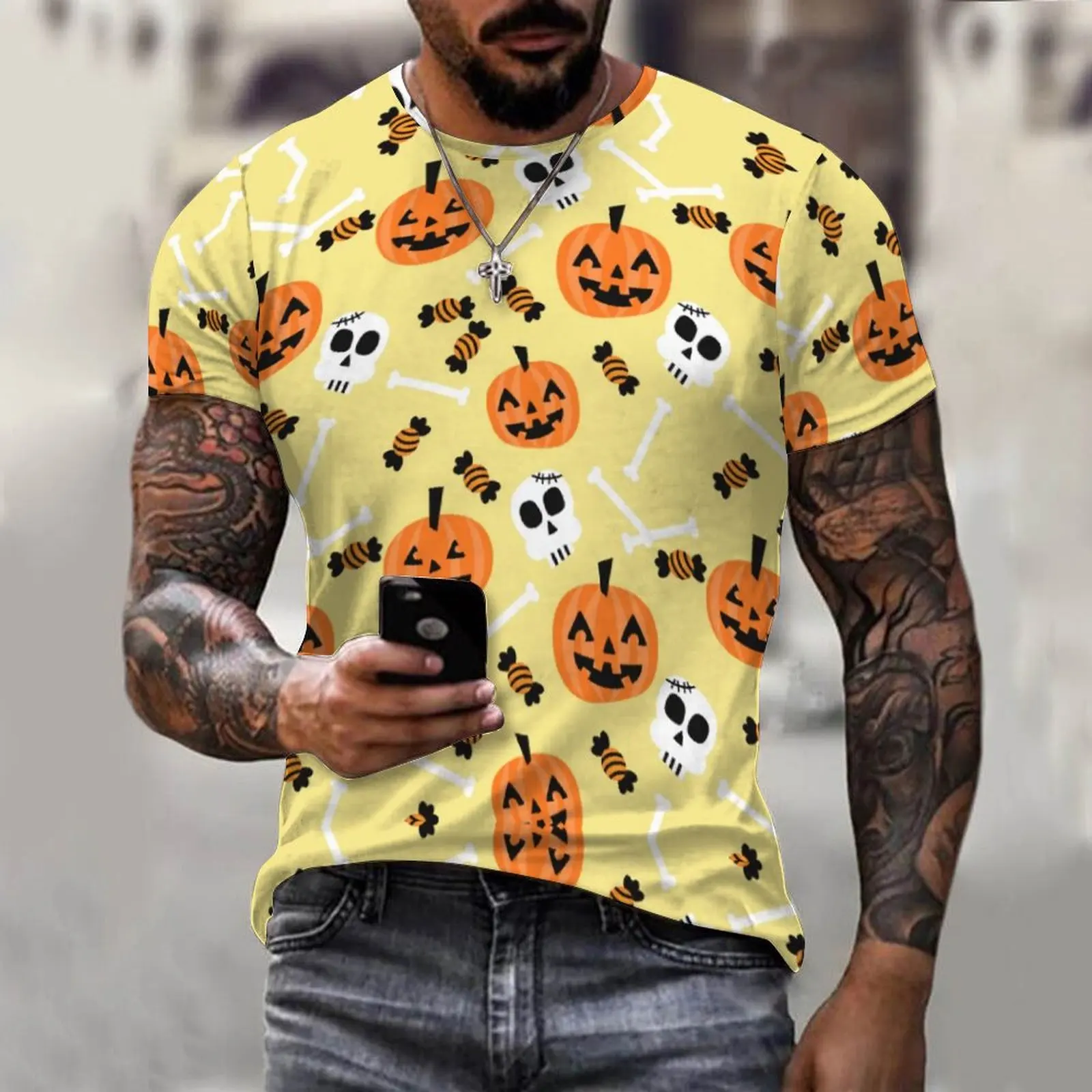 

Halloween Horror Pumpkin Graphic 3D Print Men T Shirt Hip Hop Street Fashion O Neck Oversized Tops Harajuku Kid Festival Costume