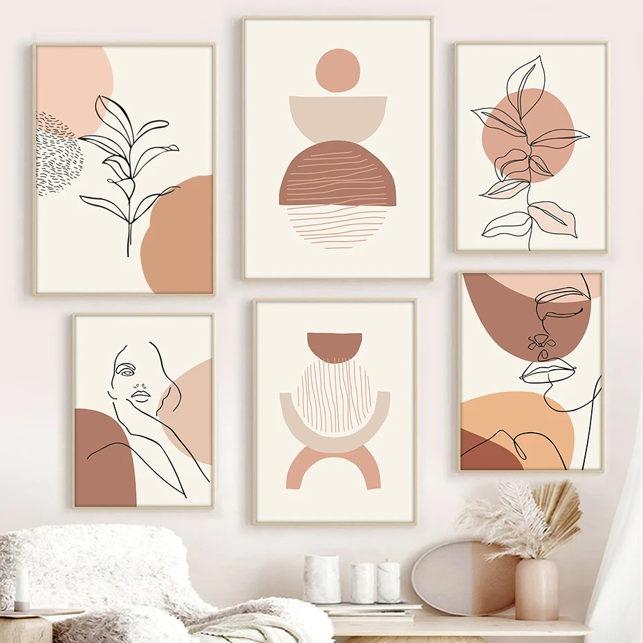 

Abstract Woman Face Line Geometric Leaves Posters Canvas Painting Boho Wall Art Print Bedroom Living Room Interior Home Decor