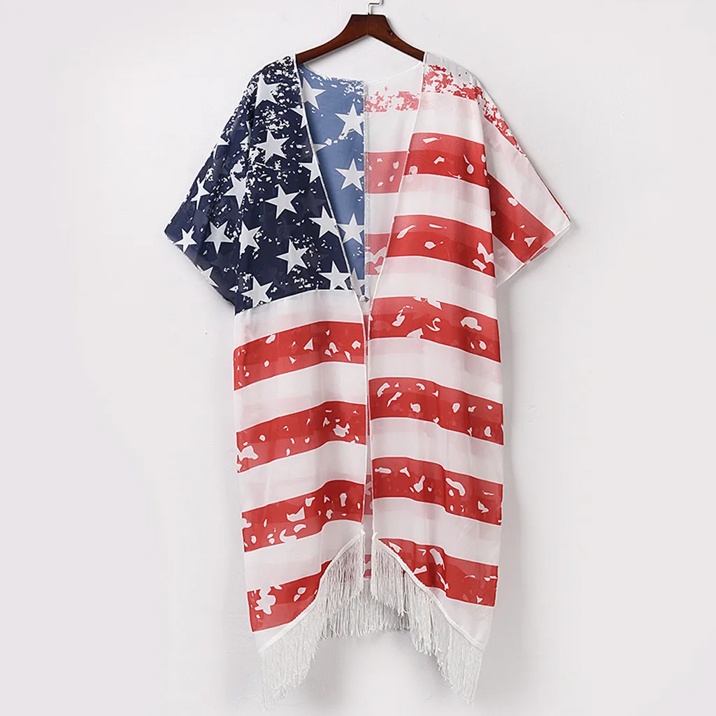 Women Tassels Chiffon Flag Kimono Long Cardigan Blouse Shawl Tops Cardigan for Women Size Large Womens Cardigans Maternity