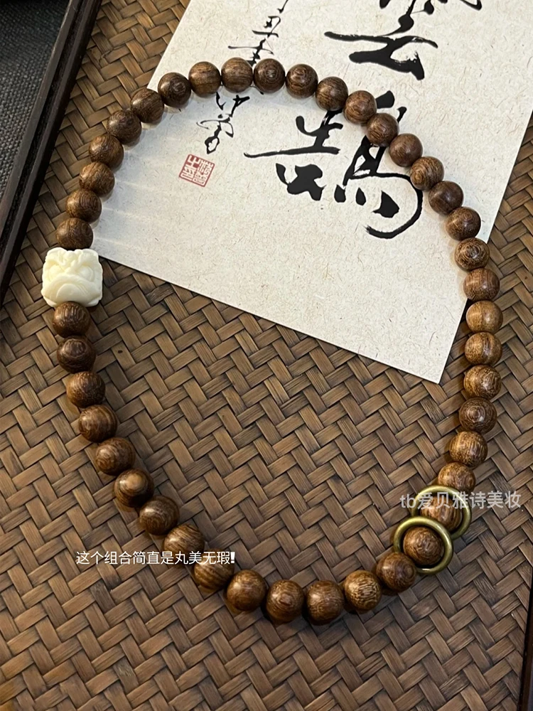 Браслет Nanmu из натурального сандалового дерева золотистого и Шелкового цвета с