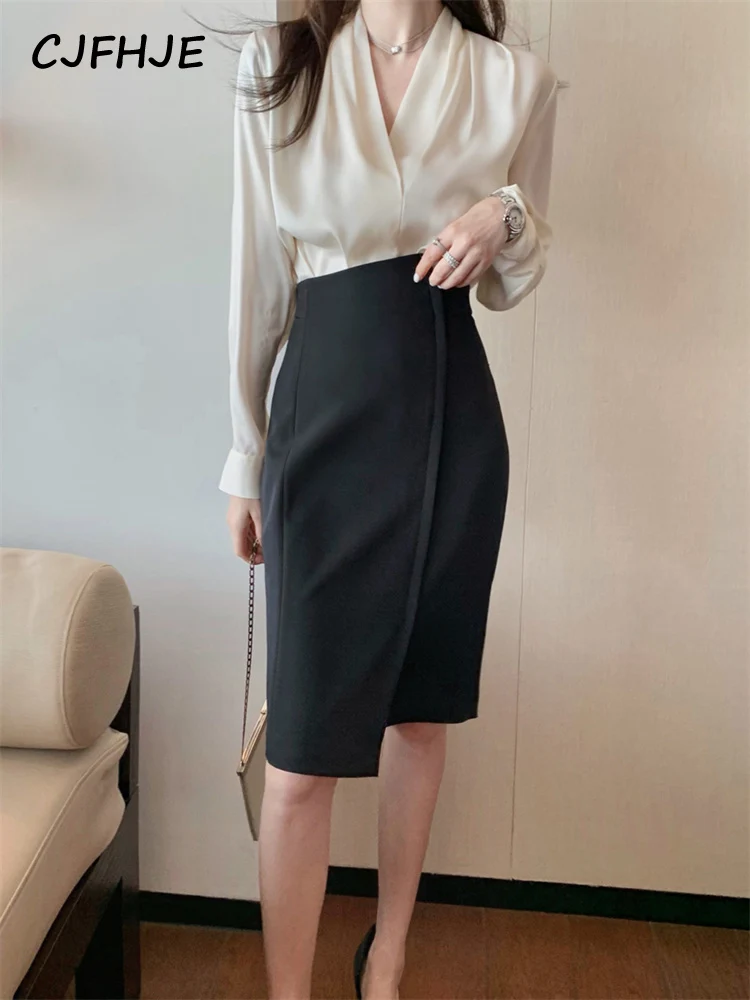 CJFHJE Шифоновая белая элегантная женская блузка Повседневная Свободная рубашка с