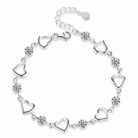 linked charm bracelet gift womens crystal heart 925 sterling silver jewellery