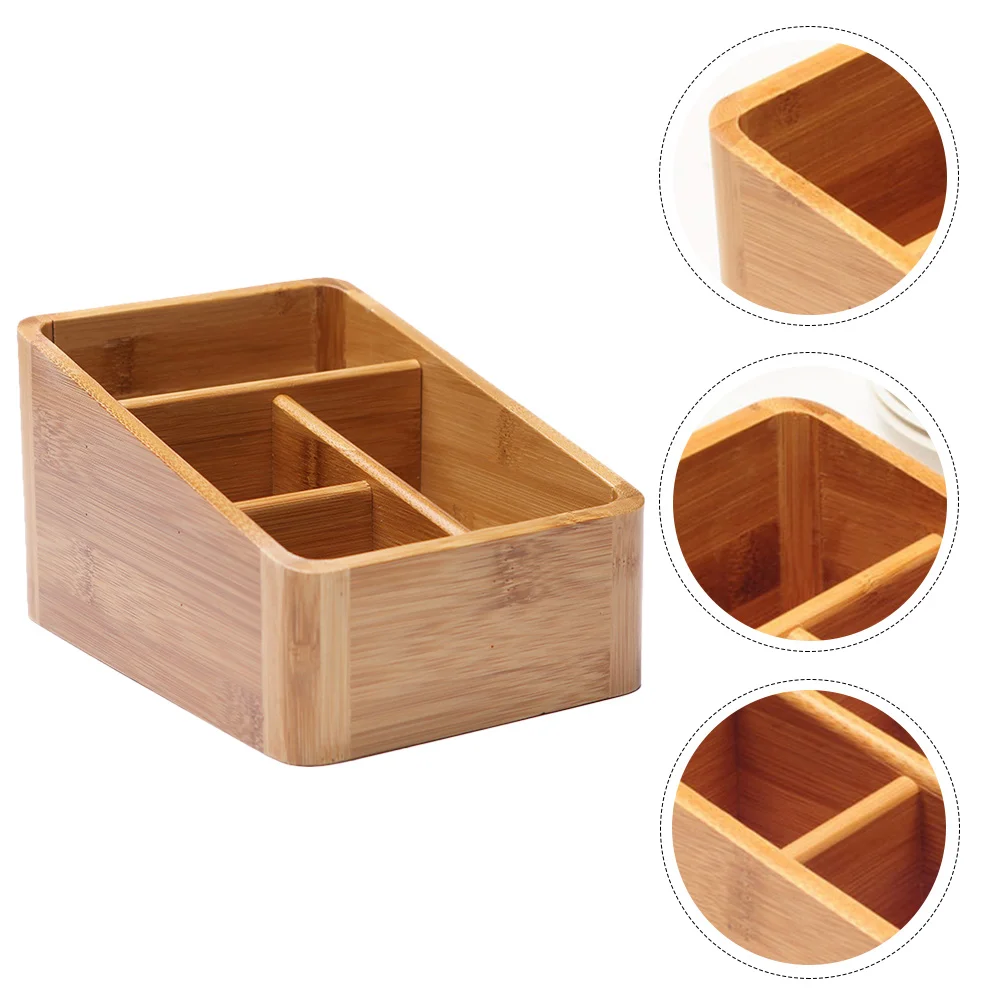 

Bamboo Storage Box Makeup Organizer Wooden Drawers Case Organizers Desk Bracket