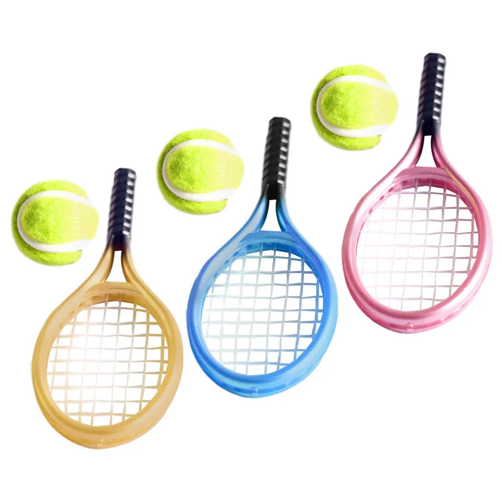 

3 Sets Phone Case Wedding Decor Sport Flatback Charms Plastic Miniature Tennis Racket Model