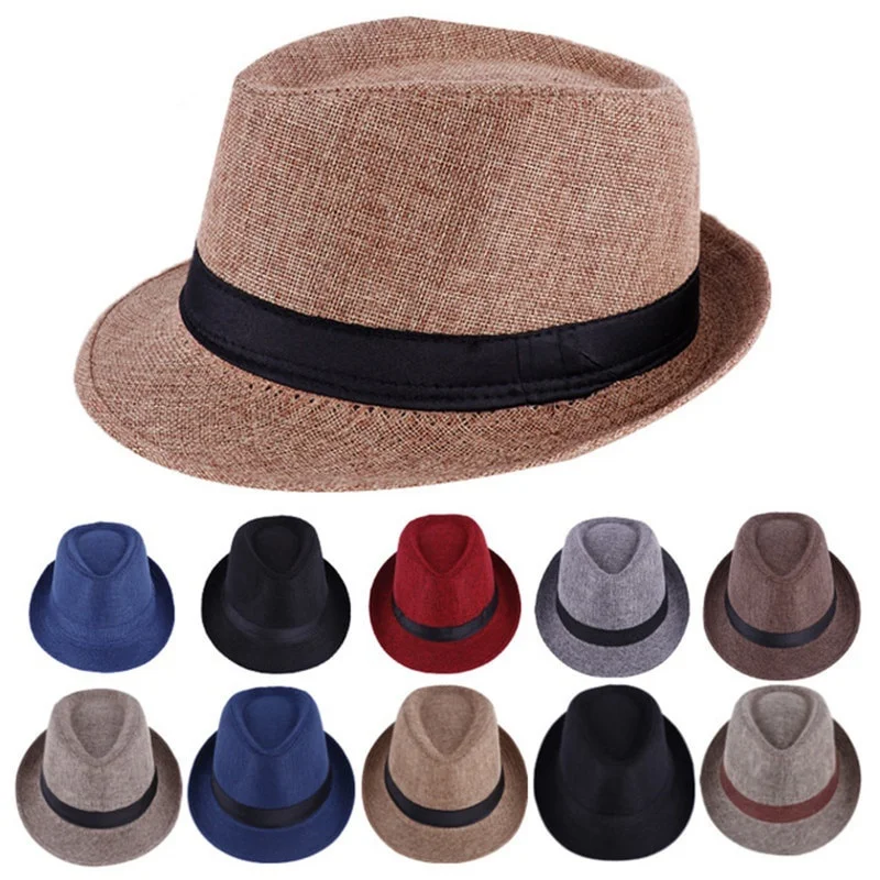 

Men's Fedoras Jazz Cotton and Linen Pure Hat Dad Hat Imitation Hemp Sun Shield Sun Hat White Hat Wedding Fedoras