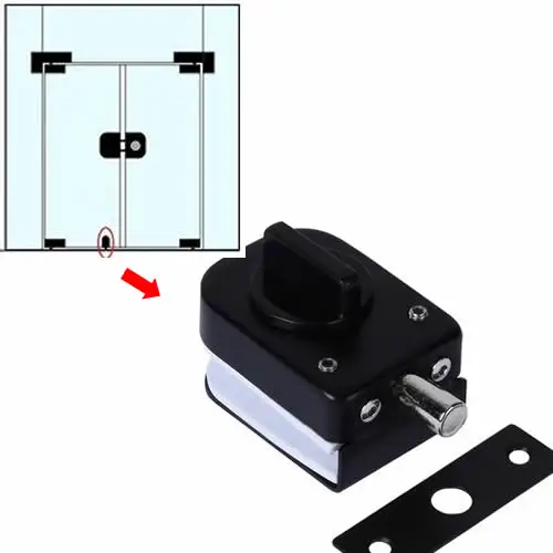 

Новый дизайн, черные стеклянные дверные защелки, стопорный болт, нержавеющая сталь, без сверления для двойной одинарной стеклянной двери, безрамная стеклянная дверь
