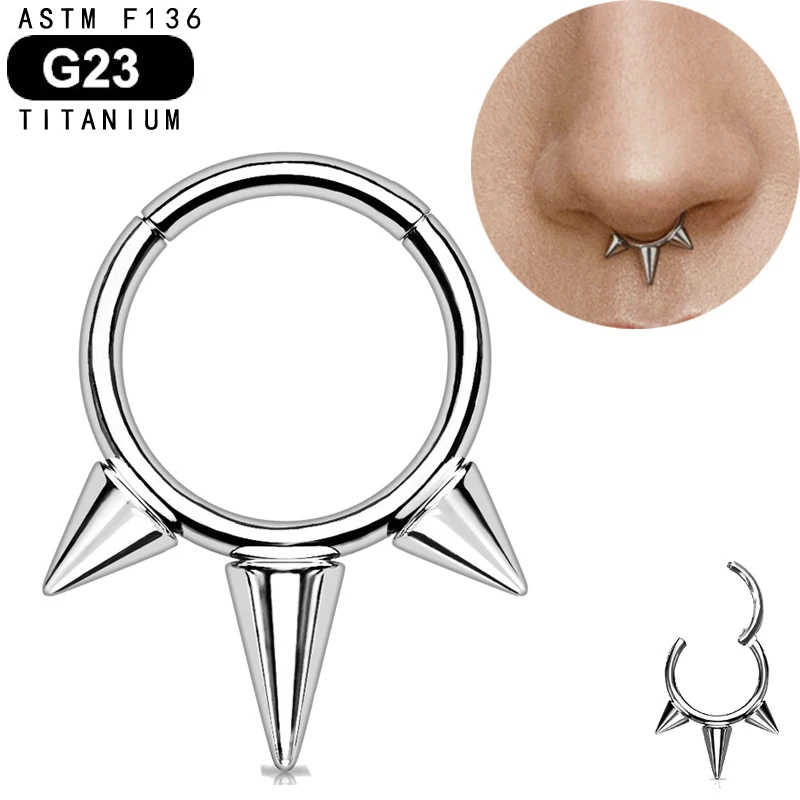 

Nose Ring Titanium Spikes Hinged Segment Hoop Rings Septum Clicker Ear Helix Earrings Piercing Men Women Jewelry Hypoallergenic