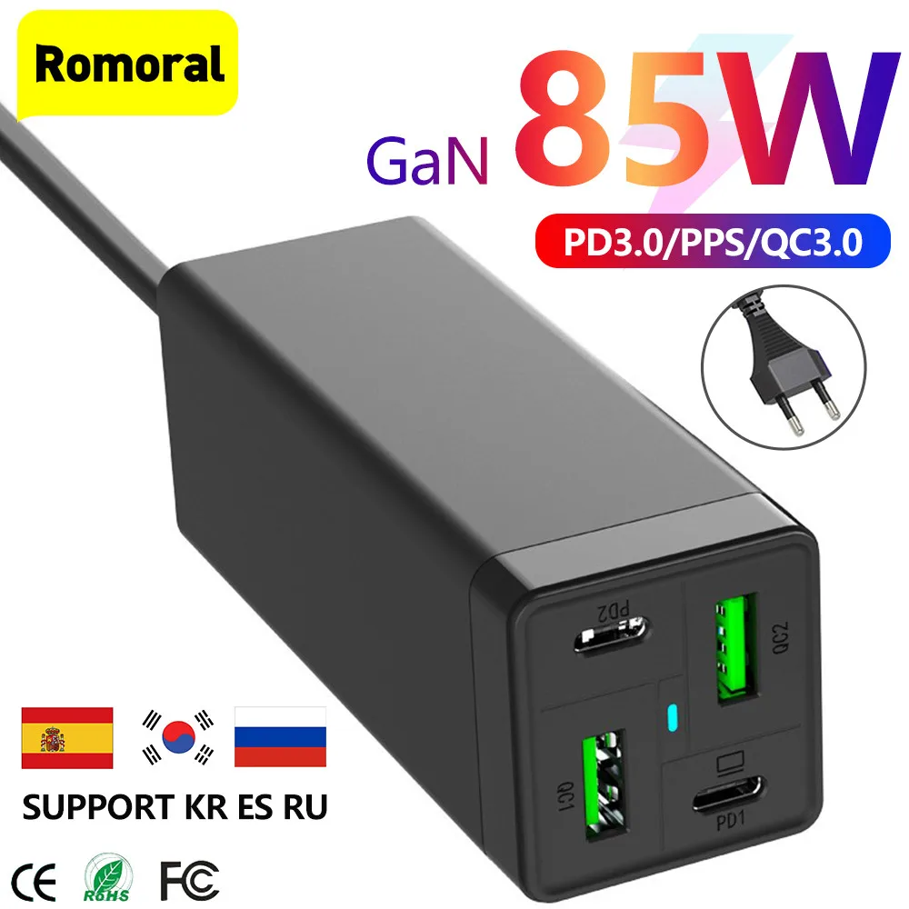 85W GaN Charger 4 in 1 PD QC3.0 PPS USB Type-C Desktop Laptop 33W Fast Charging Adapter Extender EU AU US For iPhone For Samsung