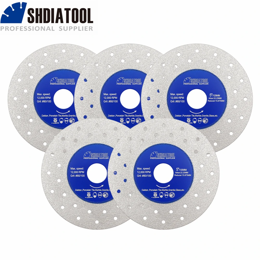 

SHDIATOOL Диаметр 125 мм, режущий диск для камня, ультратонкое пильное полотно, 5-дюймовый диск с несколькими отверстиями, мраморная керамическая плитка, пластина для резки стекла