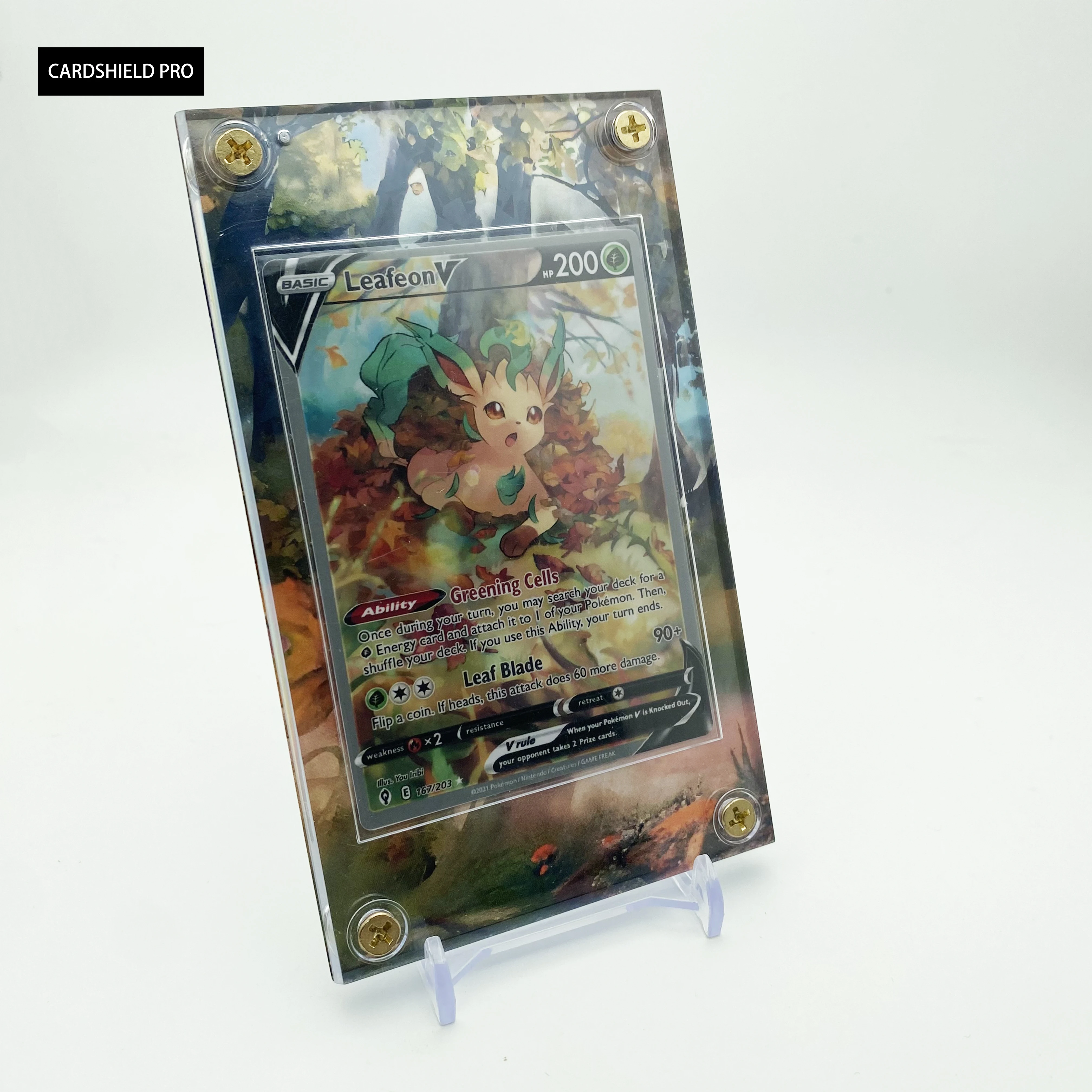 

1PCS Leafeon V167/203 Pokémon Expansion Card Illustration Holder Display With Screwdown Pokemon Cards Protect Collection
