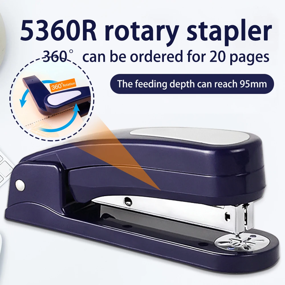 

360 rotatable Heavy Duty Stapler Use 24/6 Staples Effortless Long Stapler School Paper Staplers Office Bookbinding Supplies