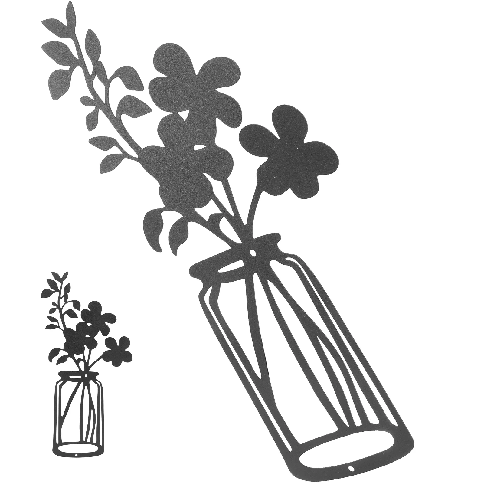 

Wall Flower Metal Decor Minimalist Sculpture Vase Flowers Black Iron Cushions Bed Silhouette Ornament Theme Hanging