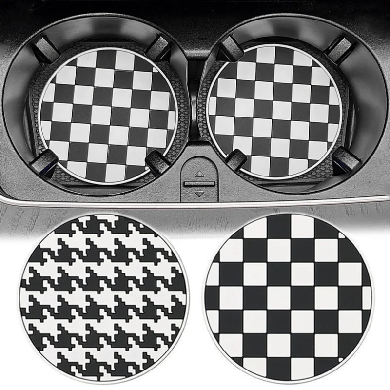 

Car Non-slip Coasters Black and White Lattice Water Cup Pad Auto Interior Drinks Bottles Anti-slip Silica Mat Decoration