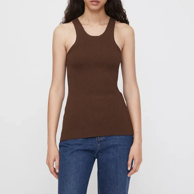 

Knitted Undershirt for Women, Slim Ribbed, Stretch Sleeveless Tops, Halter Tank Top, Women's Clothing, Crochet Top