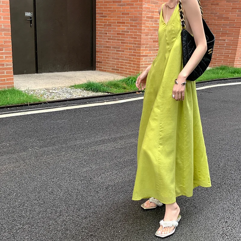 

Green Color Loose Casual Women Dress Summer Strapless Elegant Ball Gown Dresses