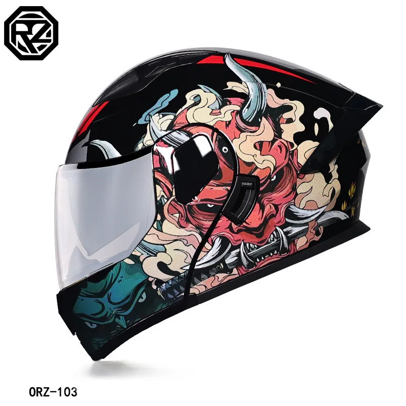 Full Face Orz New Helmet Motocross Racing Motorcycle Flip Up Men's And Women's Dual Lens Four Season