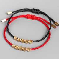 ailodo handmade black red rope chian woven bracelets for women men irregular copper beads charm bracelets fashion jewelry gift