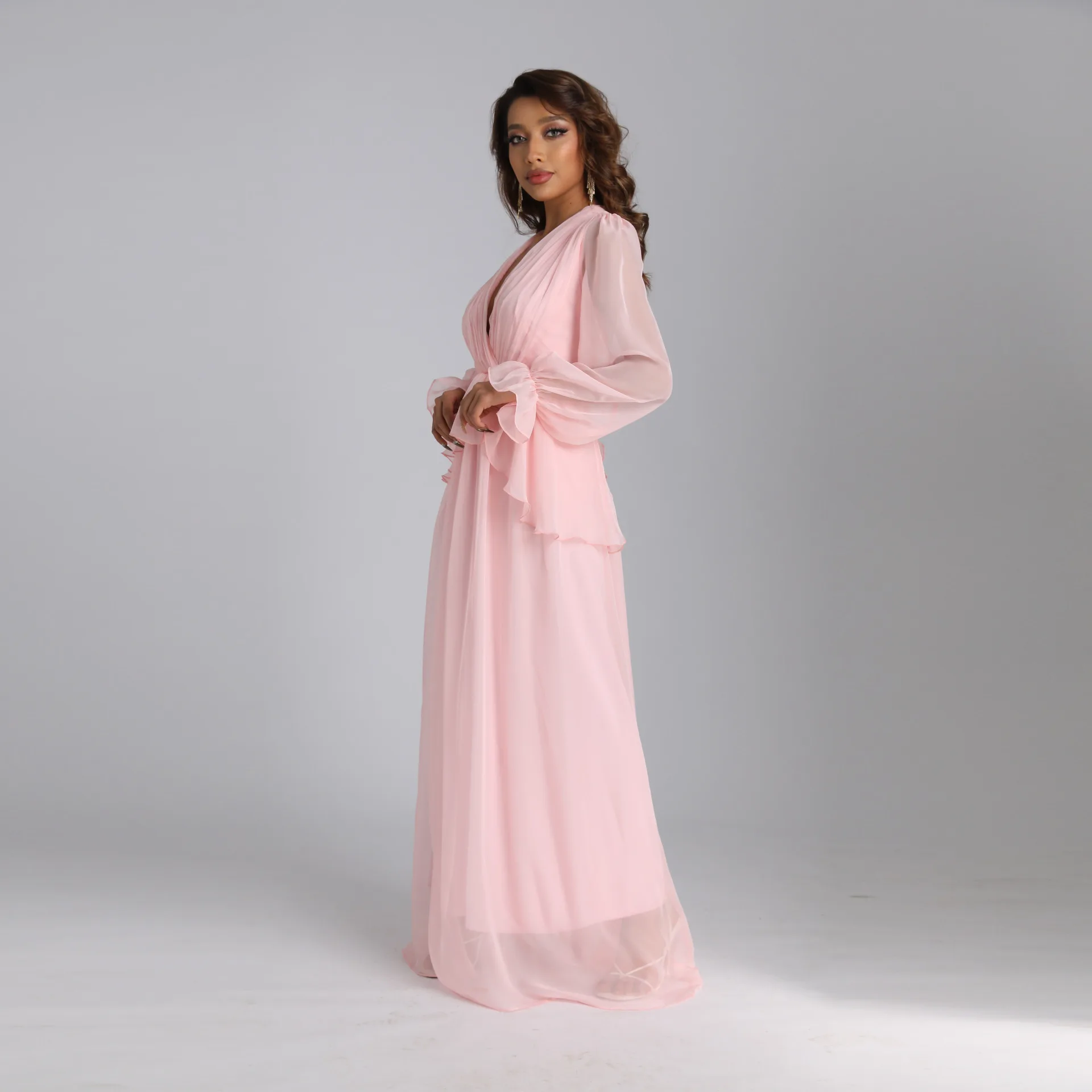 Robe Femme Musulmane 2022 New Solid Pleated Dress Middle East Elegant Muslim Dress Abayas For Women Turkish Evening Dresses