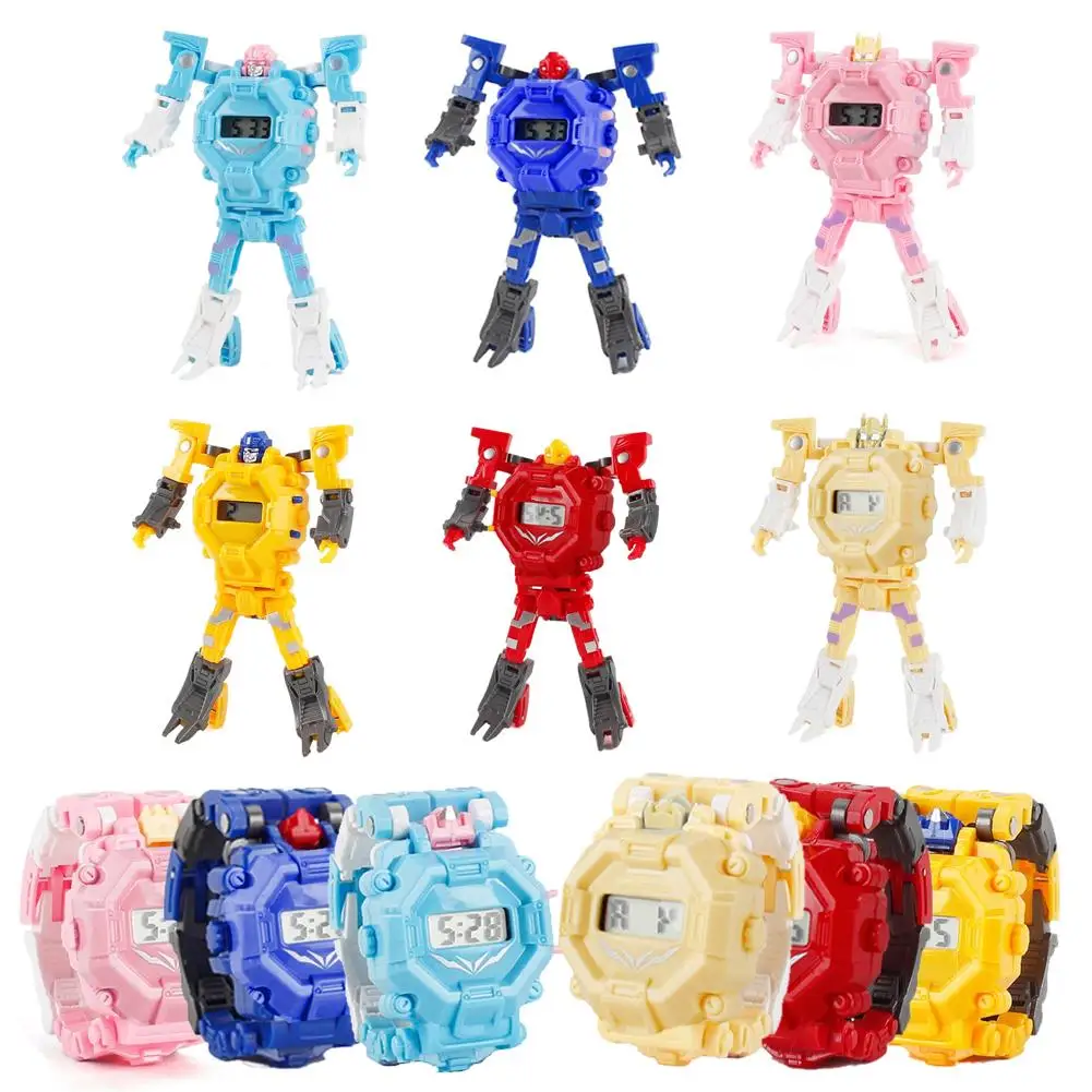 

Robot Transformation Wristwatch Toy Mecha Robot Electronic Watch Children Sports Cartoon Watches Kids Clock Gifts For Girls Boys
