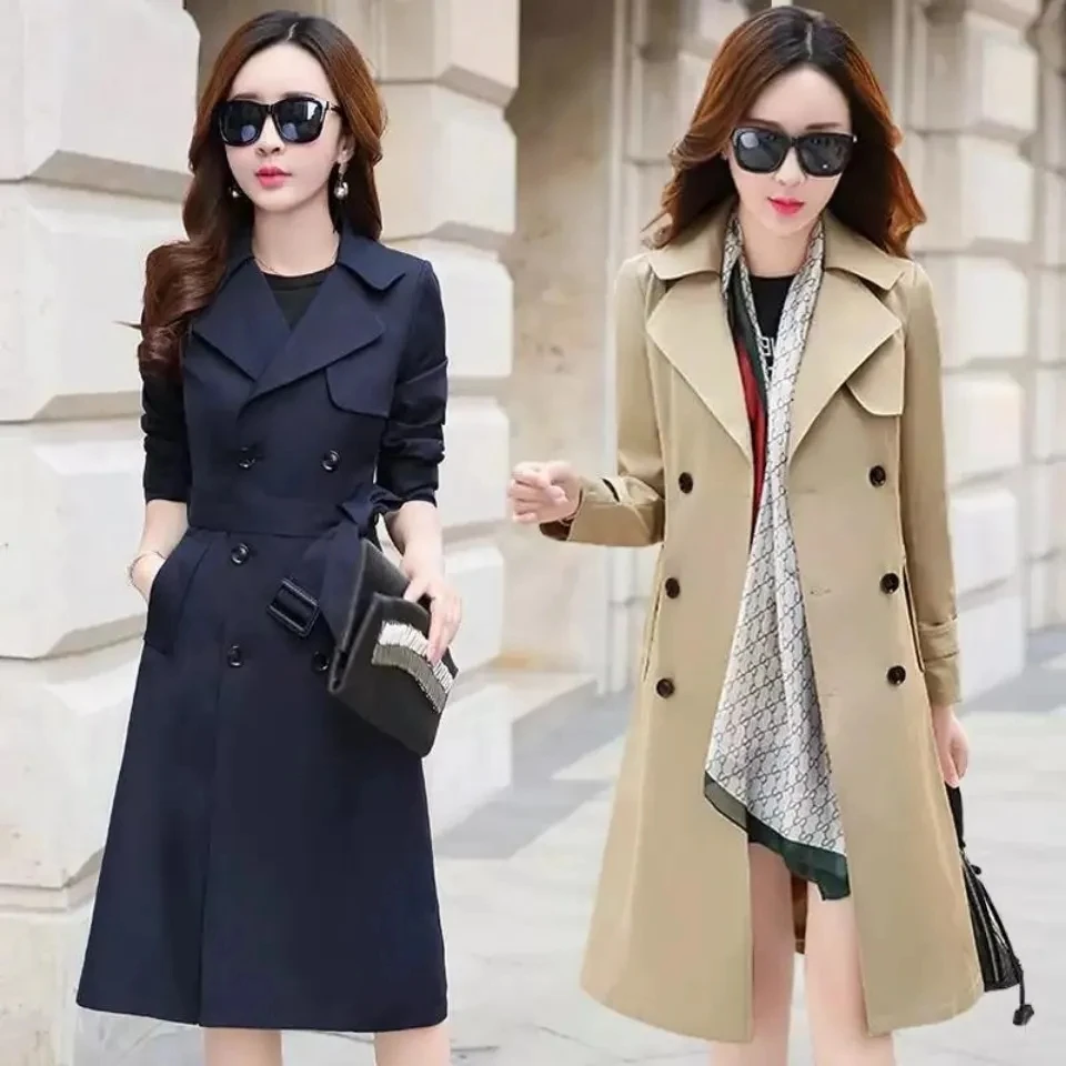 

Ветровка, пальто, женская куртка средней длины, новинка 2022, пальто, облегающий длинный женский топ, женский двубортный Тренч, пальто