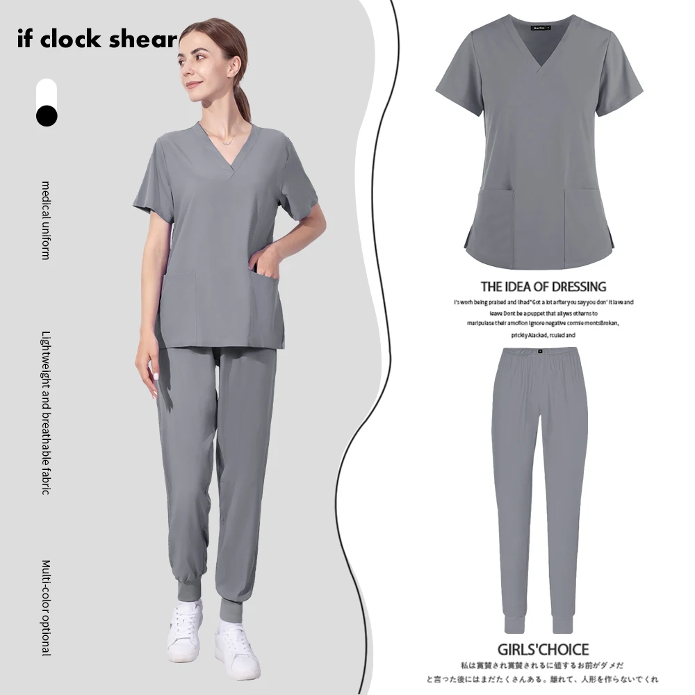 

Solid Color unisex Nurse Uniforms Women V-neck Nursing Scrub Elasticity Casual dental Clinical Pet Hospital Doctor Work Clothes