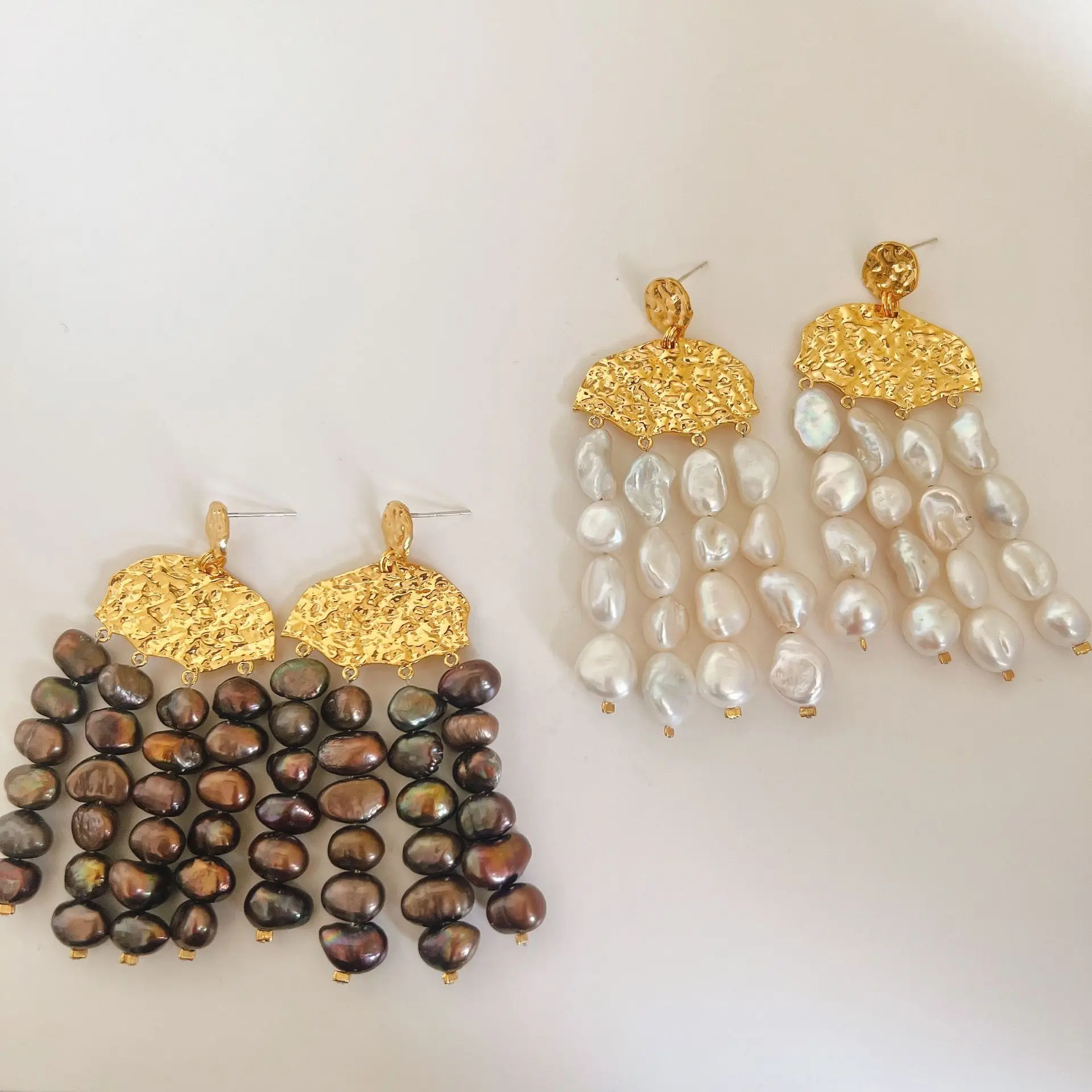 Латунь с 18-каратным золотом Серьги кисточками из настоящего жемчуга Женские