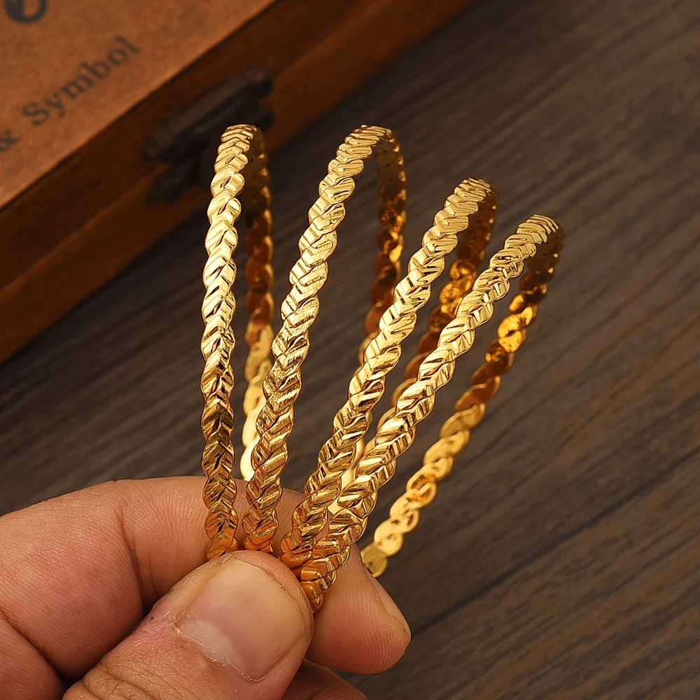 

Dubai Gold Color Bangles For Women 18K Gold Plated Indian African Bracelets Charm Party Ethiopian Arabic Jewelry